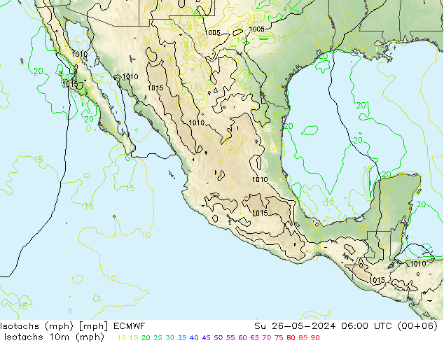 Isotaca (mph) ECMWF dom 26.05.2024 06 UTC