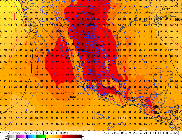 SLP/Temp. 850 hPa ECMWF  26.05.2024 03 UTC