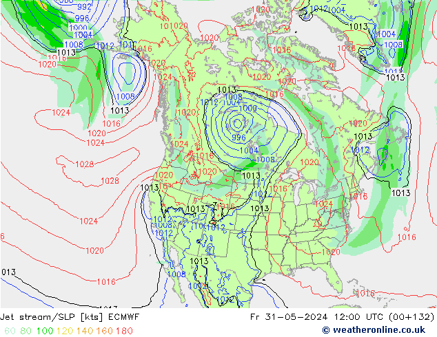 Jet Akımları/SLP ECMWF Cu 31.05.2024 12 UTC