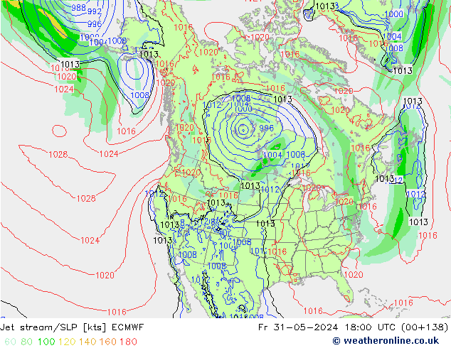 Jet Akımları/SLP ECMWF Cu 31.05.2024 18 UTC