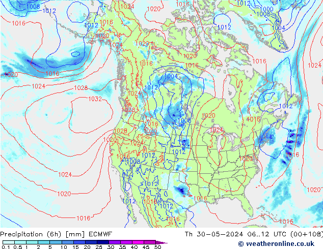 Z500/Rain (+SLP)/Z850 ECMWF Th 30.05.2024 12 UTC