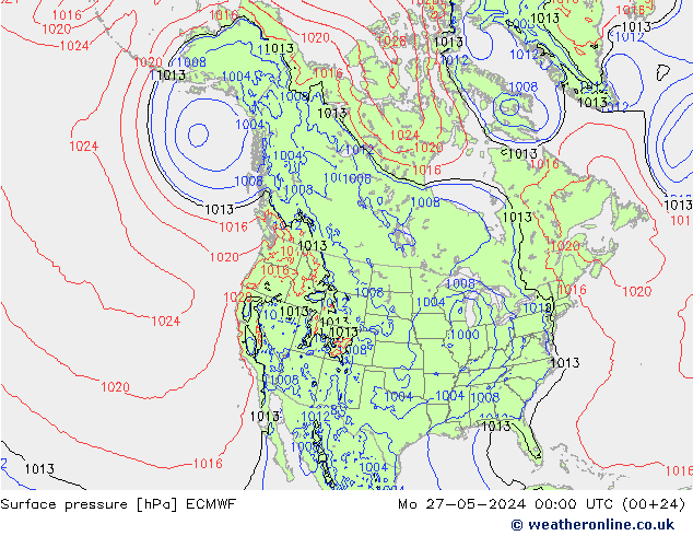 Atmosférický tlak ECMWF Po 27.05.2024 00 UTC