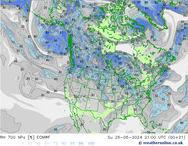 RH 700 hPa ECMWF Ne 26.05.2024 21 UTC