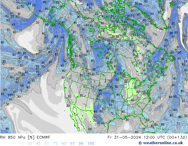 RH 850 hPa ECMWF Pá 31.05.2024 12 UTC