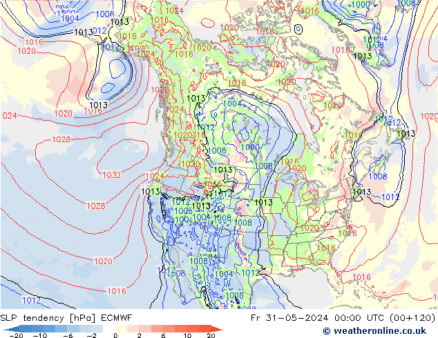 SLP tendency ECMWF Fr 31.05.2024 00 UTC