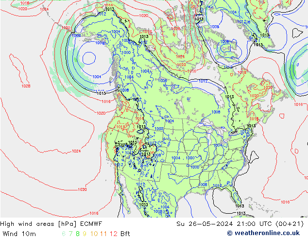 High wind areas ECMWF dom 26.05.2024 21 UTC