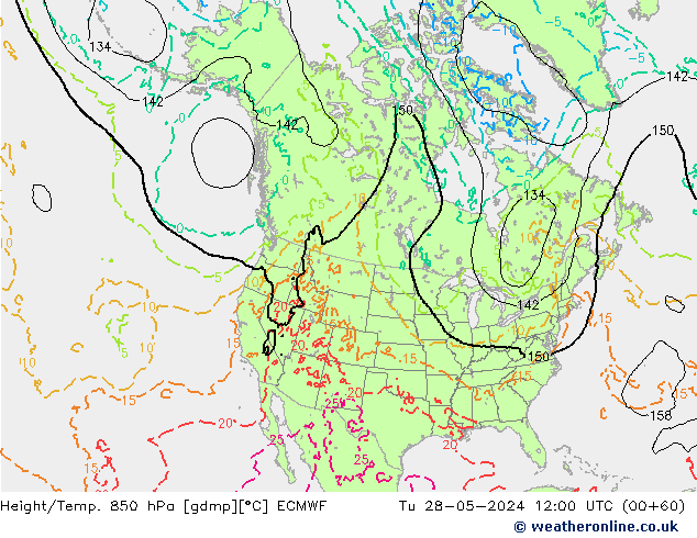 Height/Temp. 850 hPa ECMWF wto. 28.05.2024 12 UTC