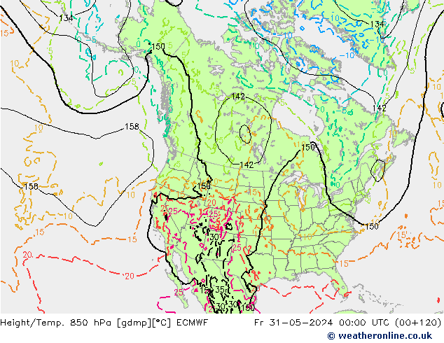 Z500/Rain (+SLP)/Z850 ECMWF Fr 31.05.2024 00 UTC