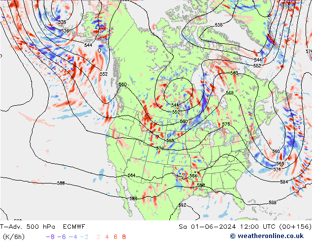 T-Adv. 500 hPa ECMWF sam 01.06.2024 12 UTC