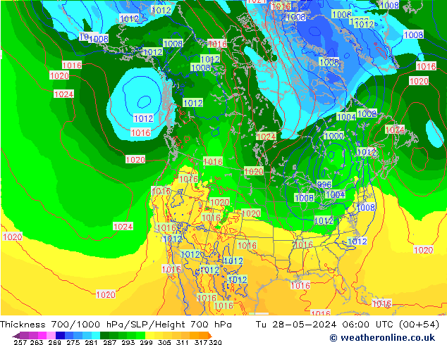 Thck 700-1000 hPa ECMWF wto. 28.05.2024 06 UTC