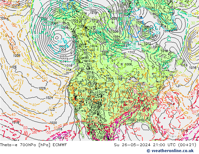 Theta-e 700hPa ECMWF Ne 26.05.2024 21 UTC