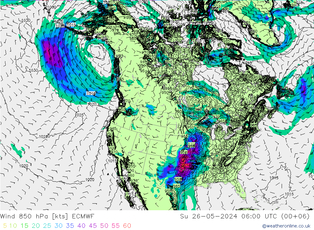 Wind 850 hPa ECMWF So 26.05.2024 06 UTC