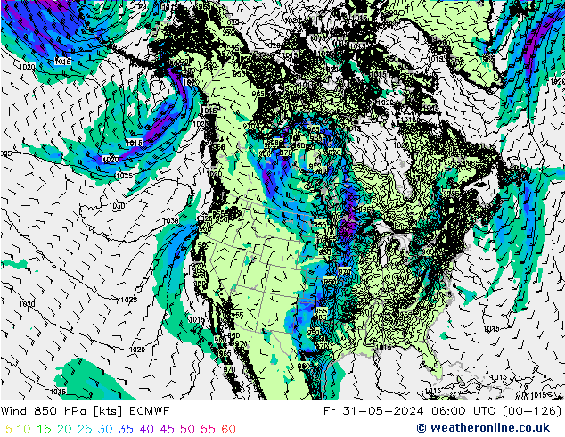 Wind 850 hPa ECMWF Pá 31.05.2024 06 UTC