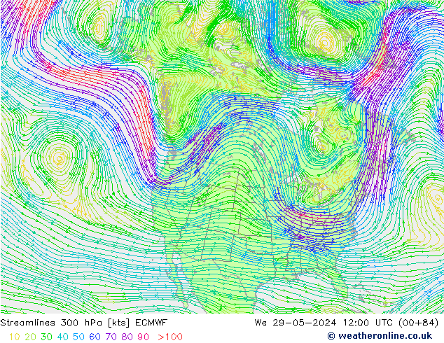 Stromlinien 300 hPa ECMWF Mi 29.05.2024 12 UTC