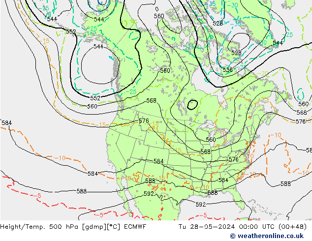 Z500/Rain (+SLP)/Z850 ECMWF Di 28.05.2024 00 UTC