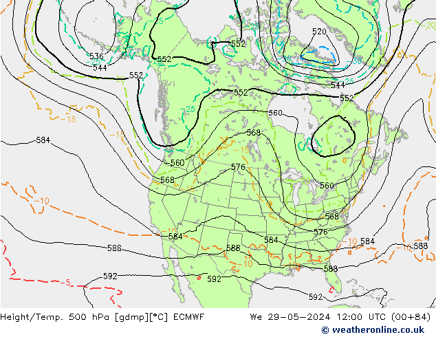 Z500/Rain (+SLP)/Z850 ECMWF Mi 29.05.2024 12 UTC