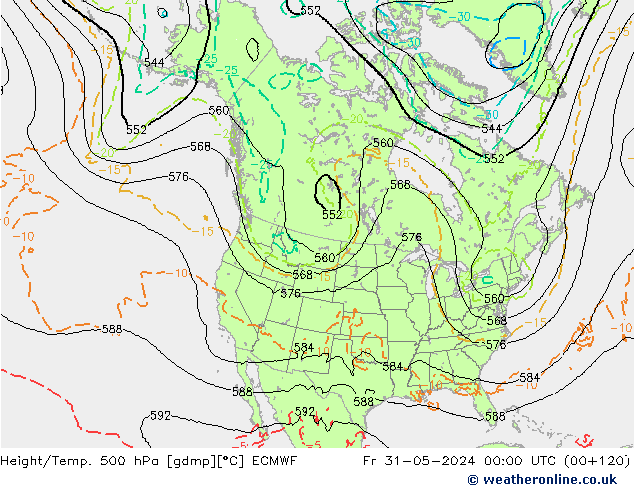 Z500/Rain (+SLP)/Z850 ECMWF Fr 31.05.2024 00 UTC