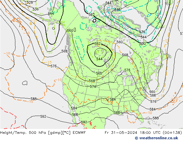 Z500/Rain (+SLP)/Z850 ECMWF ven 31.05.2024 18 UTC