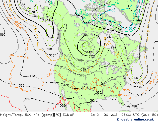Z500/Rain (+SLP)/Z850 ECMWF Sa 01.06.2024 06 UTC