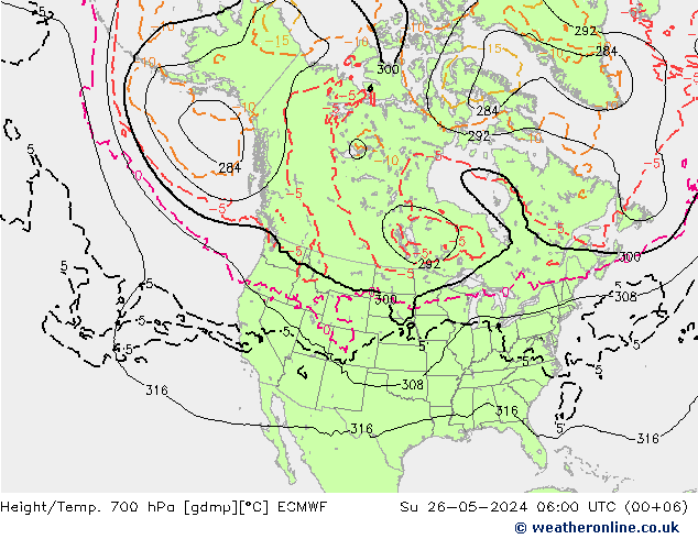 Height/Temp. 700 hPa ECMWF So 26.05.2024 06 UTC