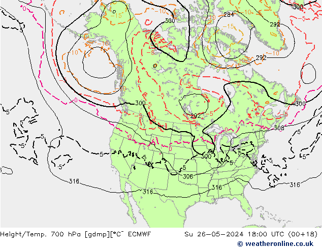 Hoogte/Temp. 700 hPa ECMWF zo 26.05.2024 18 UTC