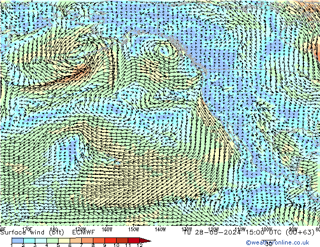 Surface wind (bft) ECMWF Út 28.05.2024 15 UTC