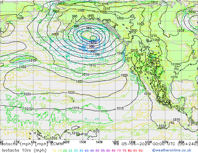 Isotaca (mph) ECMWF mié 05.06.2024 00 UTC