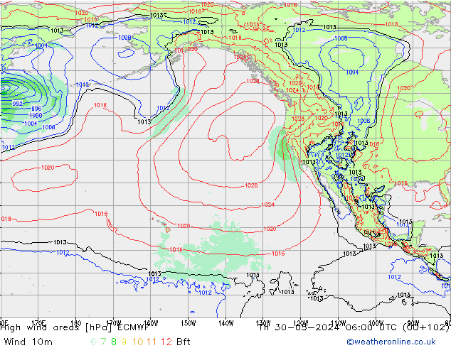 High wind areas ECMWF Qui 30.05.2024 06 UTC