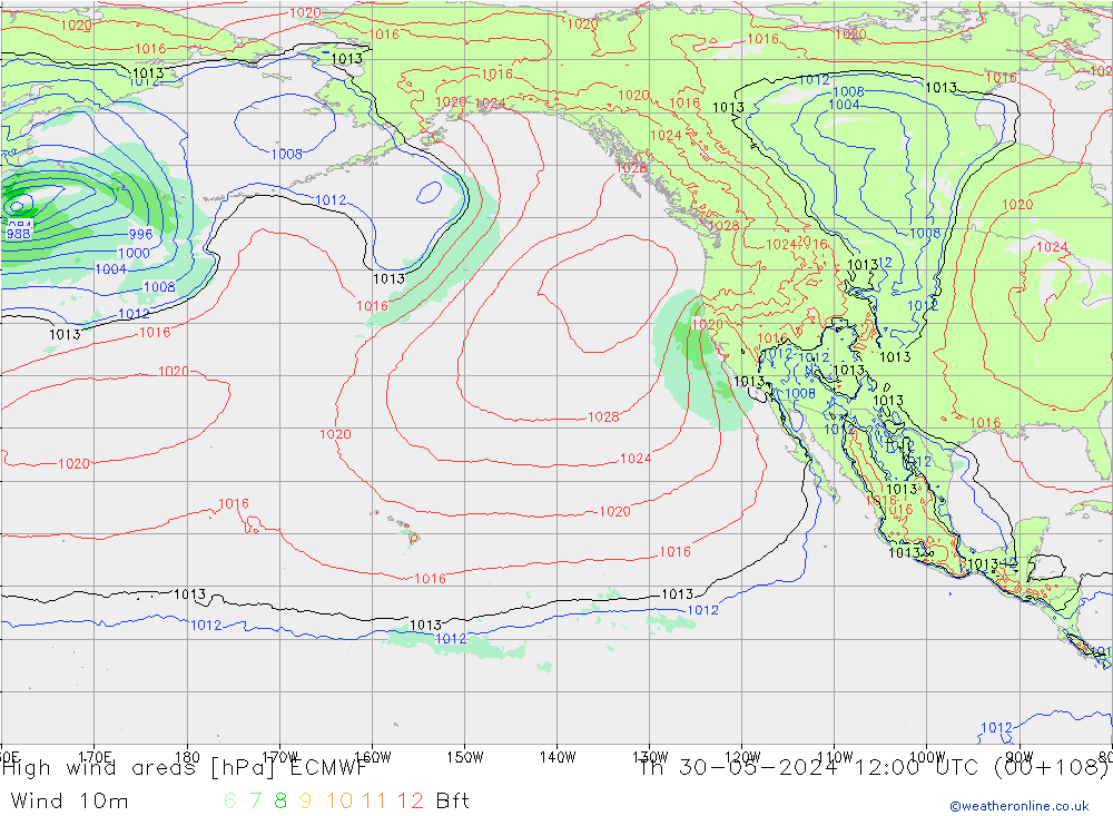 High wind areas ECMWF  30.05.2024 12 UTC