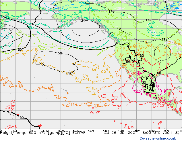 Z500/Rain (+SLP)/Z850 ECMWF nie. 26.05.2024 18 UTC