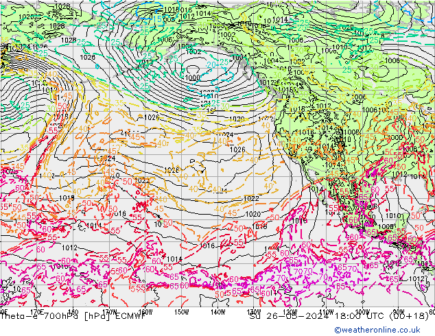 Theta-e 700hPa ECMWF nie. 26.05.2024 18 UTC