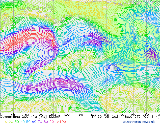 Linha de corrente 200 hPa ECMWF Qui 30.05.2024 18 UTC