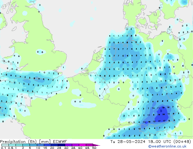 Z500/Rain (+SLP)/Z850 ECMWF Út 28.05.2024 00 UTC