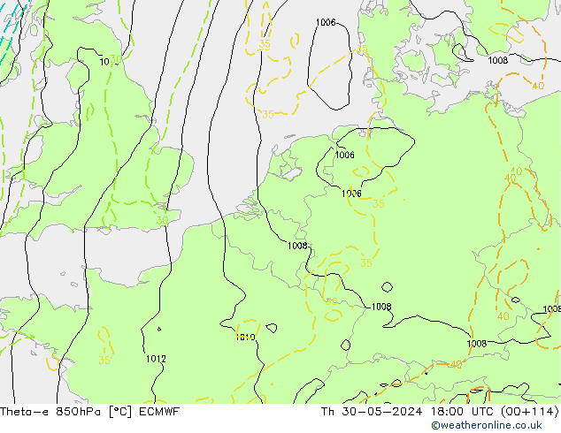 Theta-e 850hPa ECMWF Do 30.05.2024 18 UTC