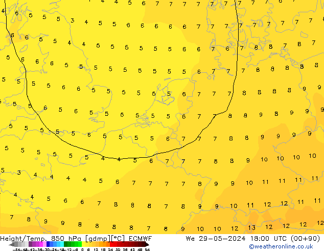 Z500/Rain (+SLP)/Z850 ECMWF We 29.05.2024 18 UTC