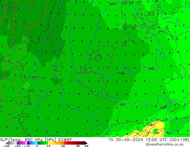 SLP/Temp. 850 hPa ECMWF Th 30.05.2024 12 UTC