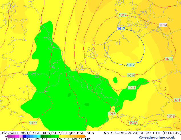 850-1000 hPa Kalınlığı ECMWF Pzt 03.06.2024 00 UTC