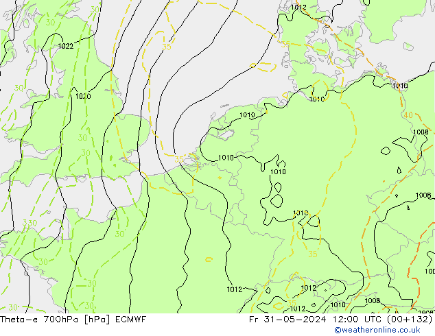 Theta-e 700hPa ECMWF pt. 31.05.2024 12 UTC
