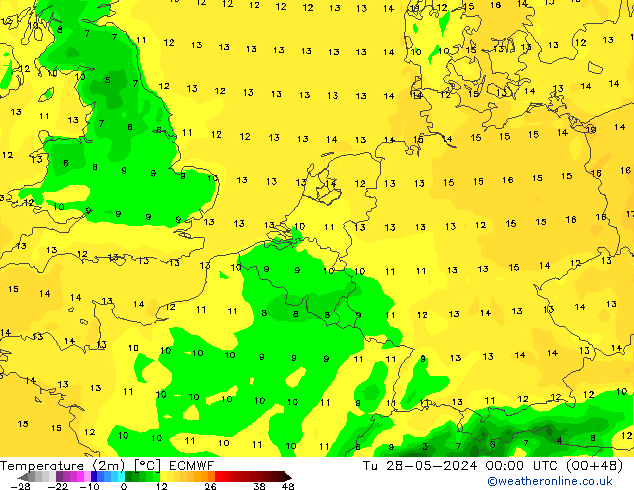 température (2m) ECMWF mar 28.05.2024 00 UTC