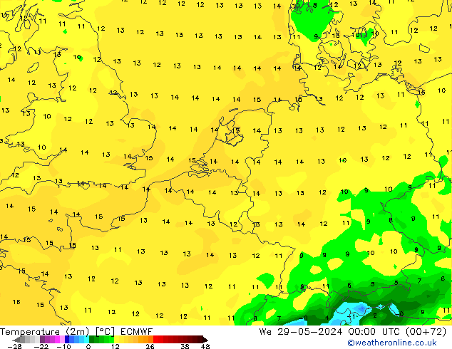 Temperatura (2m) ECMWF mer 29.05.2024 00 UTC