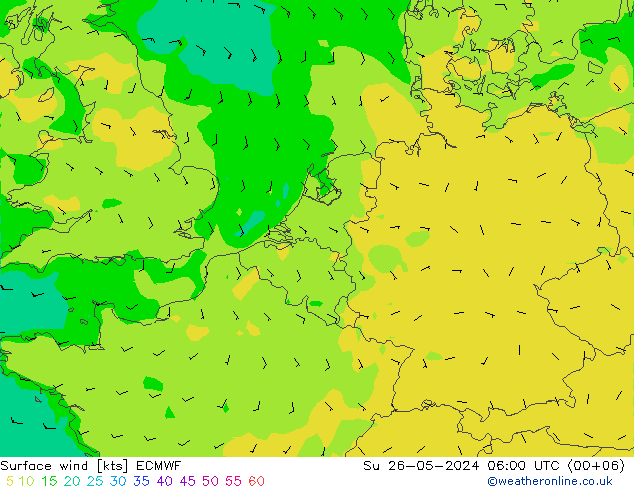 Surface wind ECMWF Su 26.05.2024 06 UTC