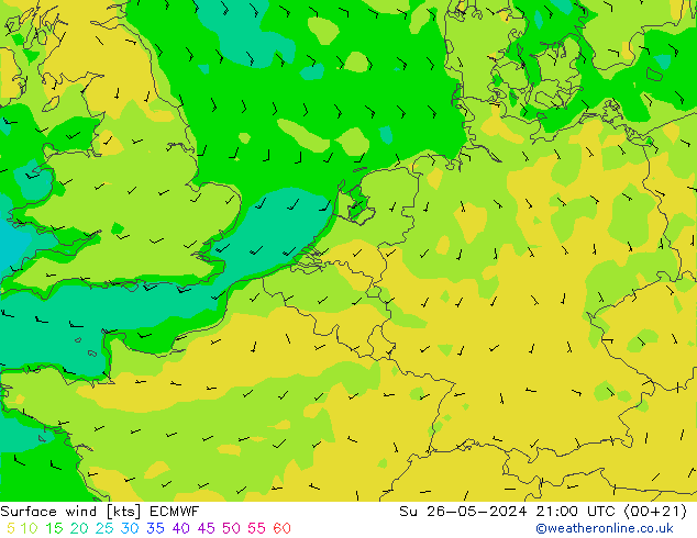 Surface wind ECMWF Su 26.05.2024 21 UTC