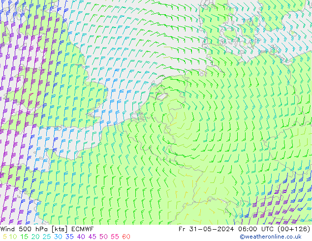 Vento 500 hPa ECMWF Sex 31.05.2024 06 UTC