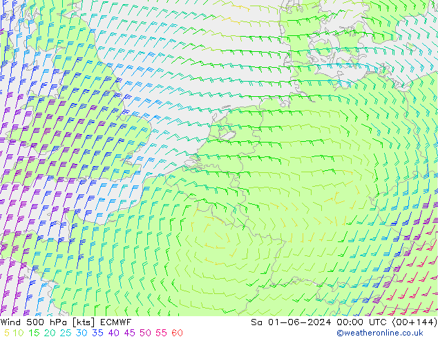 Wind 500 hPa ECMWF Sa 01.06.2024 00 UTC