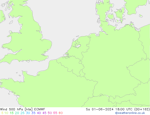 Vento 500 hPa ECMWF sab 01.06.2024 18 UTC