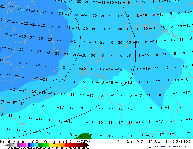 Z500/Yağmur (+YB)/Z850 ECMWF Paz 26.05.2024 12 UTC