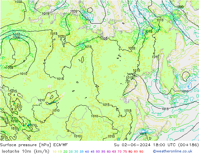 Eşrüzgar Hızları (km/sa) ECMWF Paz 02.06.2024 18 UTC