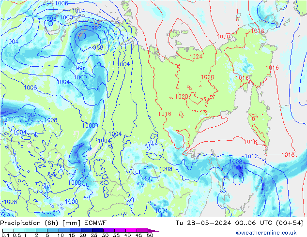 Nied. akkumuliert (6Std) ECMWF Di 28.05.2024 06 UTC