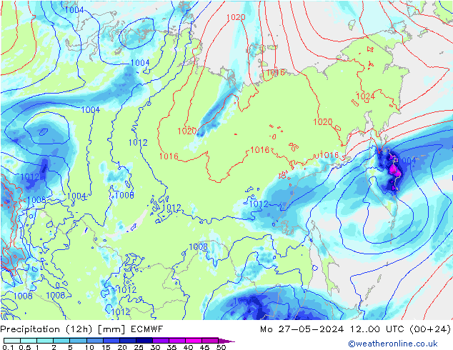 Precipitation (12h) ECMWF Mo 27.05.2024 00 UTC