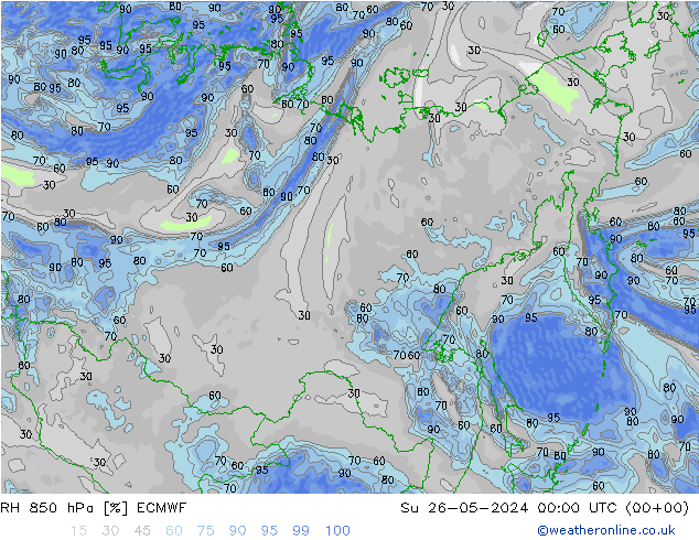 RH 850 hPa ECMWF nie. 26.05.2024 00 UTC